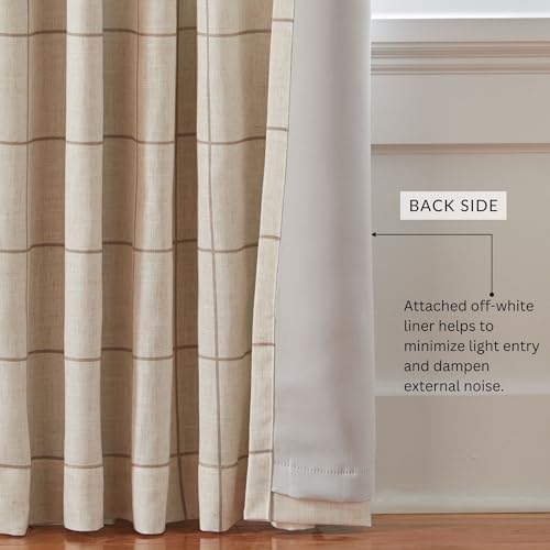 Brighton Windowpane Plaid Blackout Window Curtain Panel, Linen - 52" W