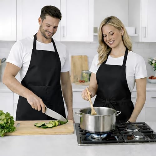 8 Pack Aprons Bulk with Pockets, Unisex Apron with Extra Long Ties for