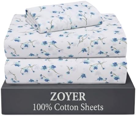 ZOYER 100% Cotton Twin Sheets, Percale Weave Twin Sheet Set, La Laa