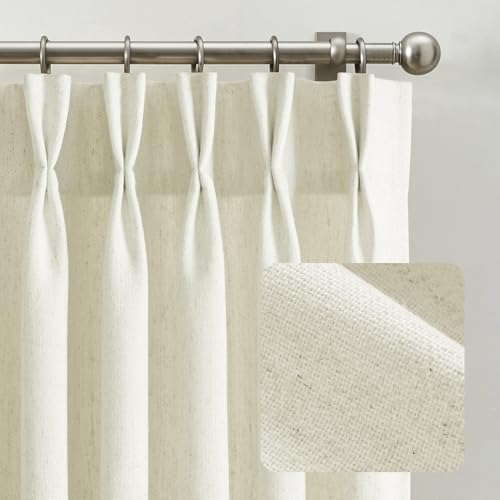Natural Linen Curtains 63 inch Length,Pinch Pleat Curtains for Living
