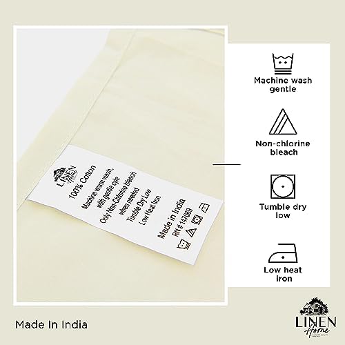 Linen Home 100% Cotton Percale Sheets Twin Size, Cream, Deep Pocket