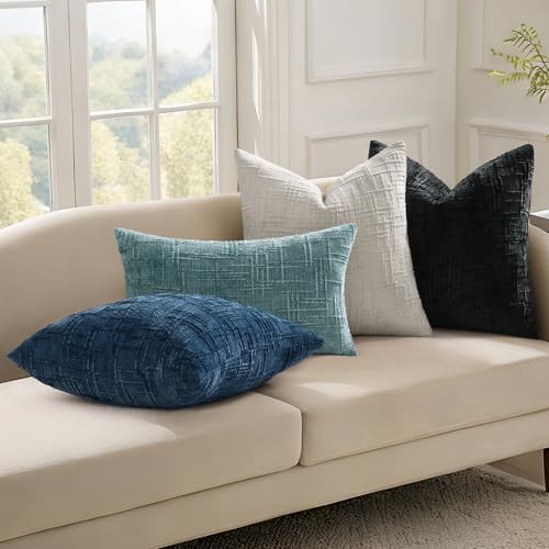 decorUhome Textured Chenille Throw Pillow Covers 22x22 Set of 2 Teal