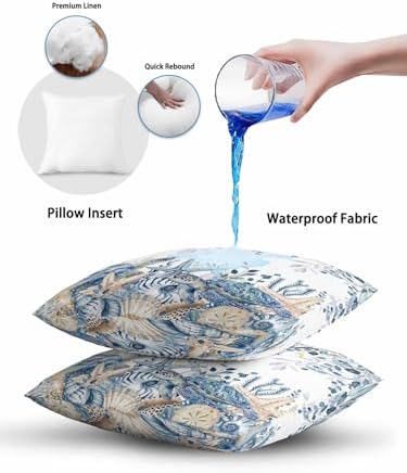 Outdoor Pillows Waterproof, Blue Turtle Coastal Bedding Throw Pillows