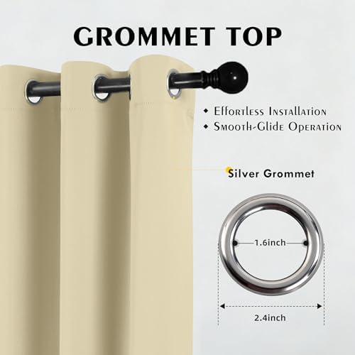 2-Panel Cream Room Darkening Curtains 84" Length for Bedroom