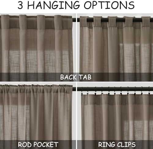 Dark Taupe Linen Curtains 96 Inches Long for Living Room Rod Back Tab