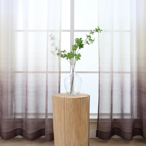 L.Z.E White Taupe Ombre Sheer Curtains 84 Inches Long, Transparent
