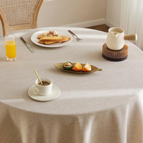 Tassel Linen Round Table Cloth, Natural 52 Inch