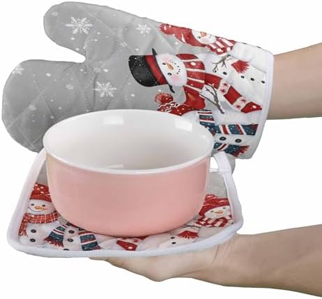 Quilted Cotton Terry Cloth Oven Mitt, Pot Holder Christmas Snowman
