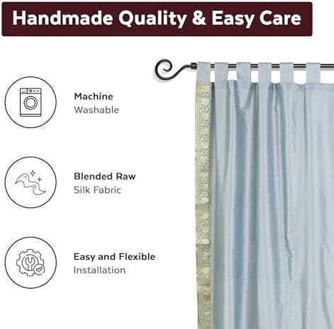 Gray Tab Top Sheer Sari Curtain / Drape / Panel - 43W x 96L - Pair