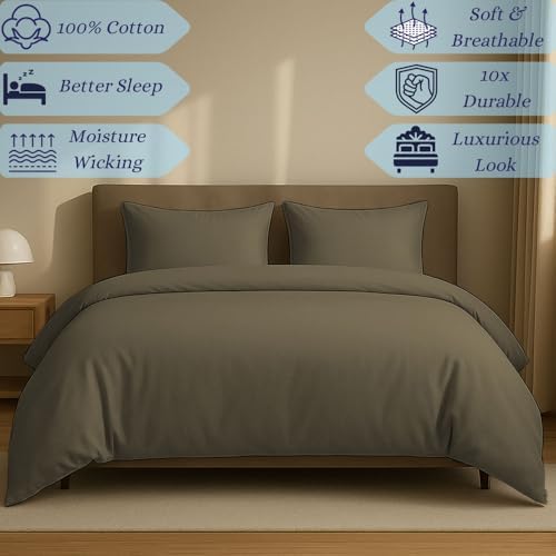 3 Sided Zipper Duvet Cover Set King Size Taupe – Soft 100% Egyptian