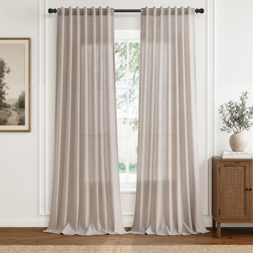 Hokibero Oatmeal Linen Curtains 84 Inches Long for Living Room 2