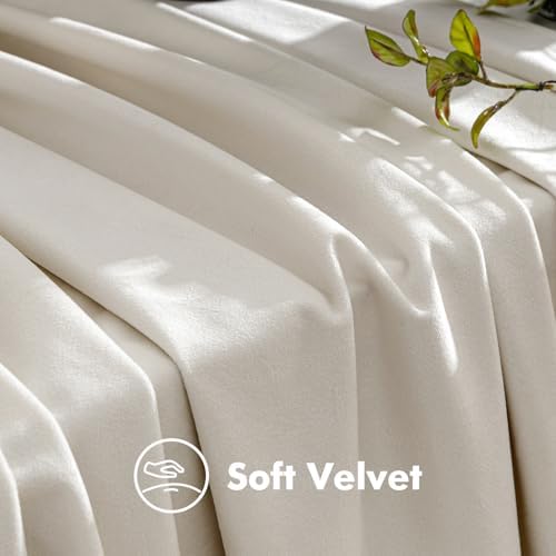 EMEMA Ivory Velvet Curtains 2 Panels W52xL96 Inch Back Tab Rod Pocket