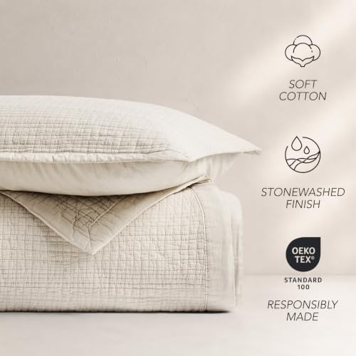 EverGrace Stonewashed Textured Cotton Quilt Set, Queen Size, Flax