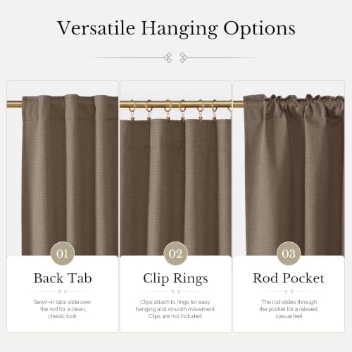 NICETOWN 100% Blackout Brown Curtains 96 Inch 2 Panels, Linen Blend
