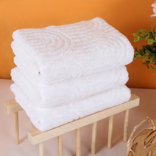 White Hand Towels Set of 3 Striped Pattern 100% Cotton Absorbent Soft