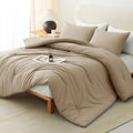 CozyLux King Comforter Set, 3 Pieces Down Alternative Bedding, Taupe