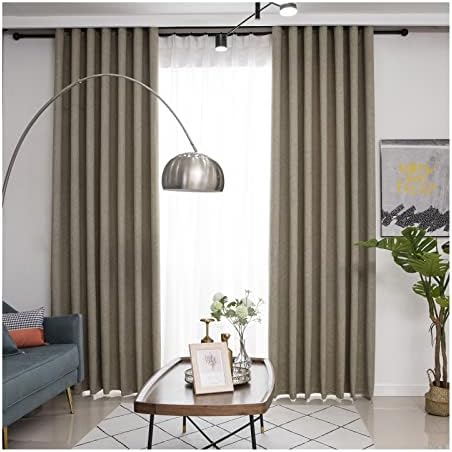 Epinki Living Room Curtains Set of 2, Linen Coffee Solid Color Grommet