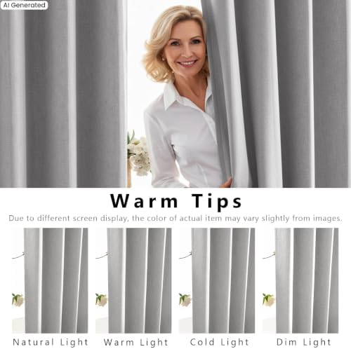 Linen 100% Blackout Curtains for Bedroom, Black Out Curtains 84 Inch