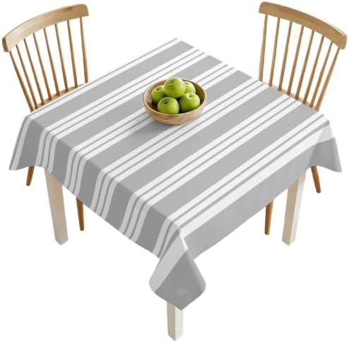 YOUNGKIDS Tablecloth Minimalist Gray White Stripes Waterproof Square