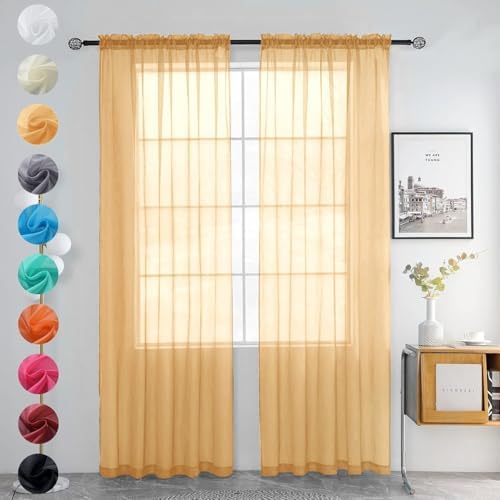 youleyar Solid Sheer Rod Pocket Curtain Voile Draperies 2 Panels White