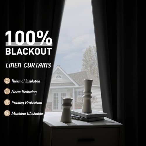 UHITECH Linen Blackout Curtains 72 Inch Long 2 Panels Set Back Tab