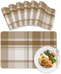 Vintage Beige Brown Plaid Leather Placemats Set of 6,12x18