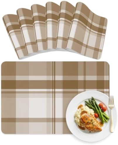 Vintage Beige Brown Plaid Leather Placemats Set of 6,12x18