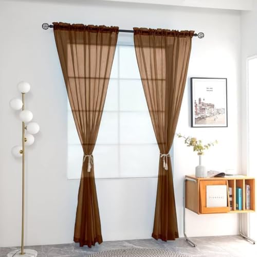 youleyar Solid Sheer Rod Pocket Curtain Voile Draperies 2 Panels White
