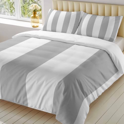 Duvet Cover King Size, Gray Striped 3-Piece Bedding Quilt/Comforter