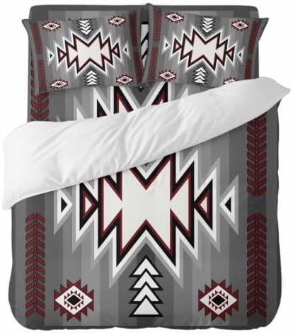 4 Piece Duvet Cover Set for Full Size Bed,Retro Bohemian Gray Pattern