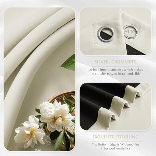 Beauoop Cream 100% Blackout Curtains for Bedroom Living Room 52x84 2
