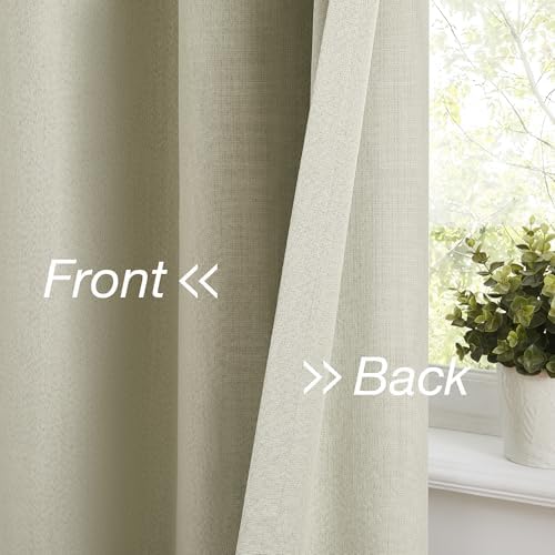 KangBang Light Beige Blackout Linen Curtains 120 Inches Long 2 Panels