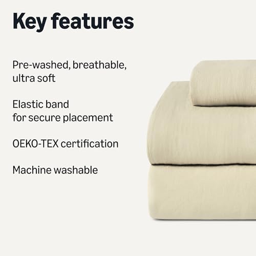 Amazon Basics Twin Bed Sheet, 3-Piece Bedding Set, Double Brushed