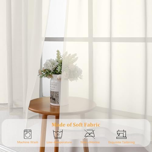 Gwine Ivory Sheer Curtains 96 Inches Long 2 Panels for Living Room