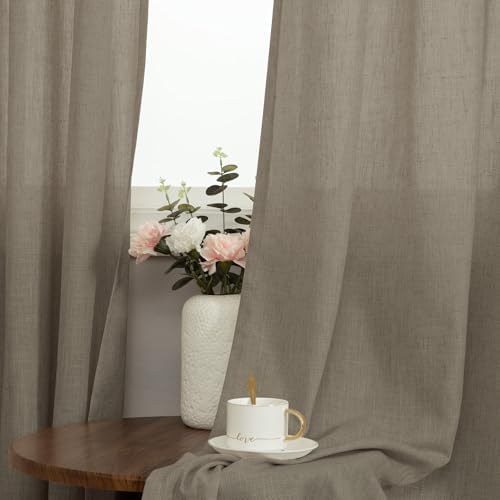 Pitalk Taupe Linen Curtains 84 Inch Length for Bedroom Living Room