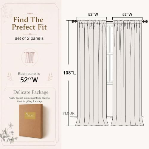 OWENIE White Sheer Curtains 108 Inches Extra Long 52" Width 2 Panels
