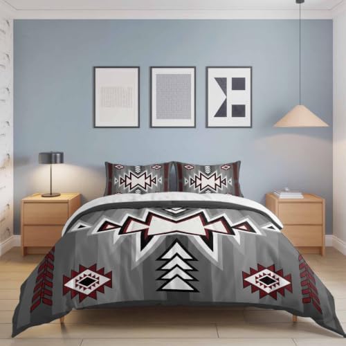 4 Piece Duvet Cover Set for Full Size Bed,Retro Bohemian Gray Pattern