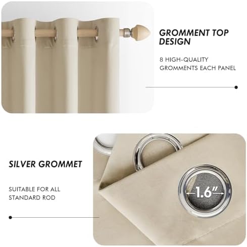 ANRODUO Beige Velvet Curtains 84 Inches Long for Bedroom 2 Panels