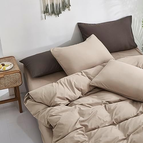 KAREVER Taupe Comforter Queen Khaki Bedding Set Women Soft Dark