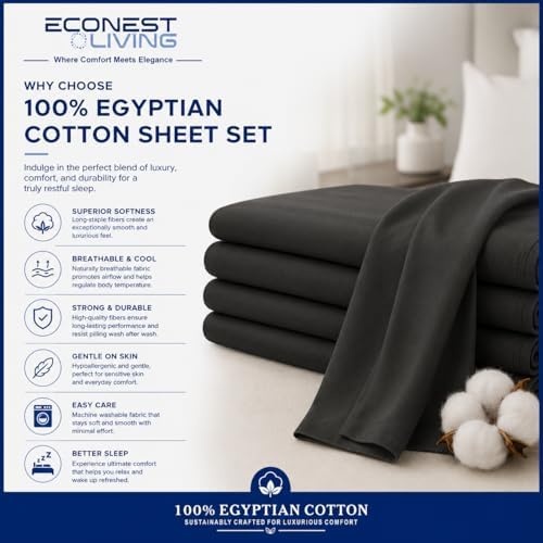 100% Egyptian Cotton King Size Sheets Set, 6-Pc King Bed Sheets, Dark