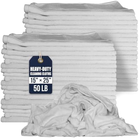 New Heavy-Duty White Cotton Cleaning Cloths, 15" x 25", 50 lb Box