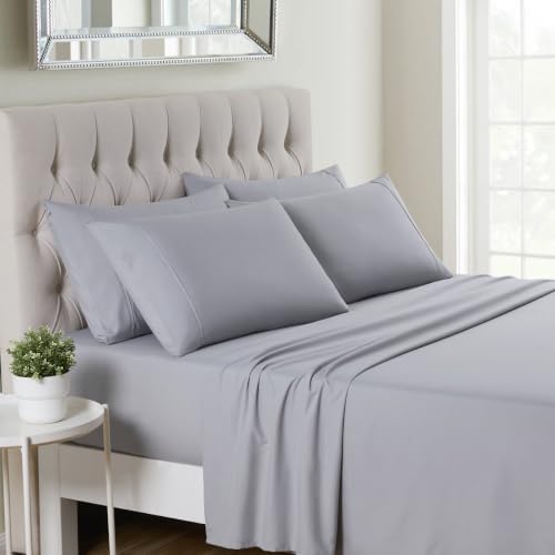 Soft Solid 1500TC Microfiber Bed Sheet Set 6 Piece - Silver Gray Cal