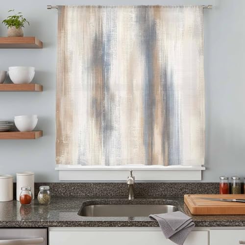 Beige Gray Window Curtains 63 Inches Long,Abstract Grunge Mottled