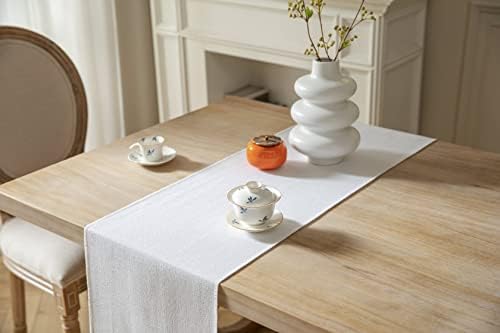 ZeeMart White Table Runners 90 Inches Long, Burlap Linen Style Rustic