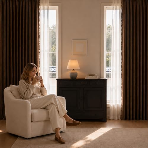 Linen Blackout Curtains Double Sided for Living Room, Thick Textured
