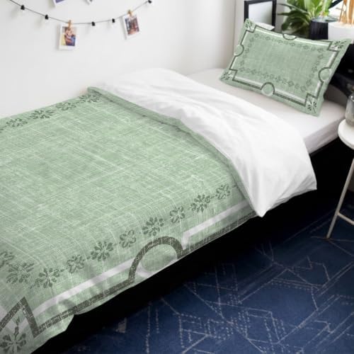 Sage Green Botanical Duvet Cover Queen Size,Quilt Cover 90"x90" with