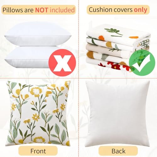 Embroidered Floral Throw Pillow Covers Summer Decorative Couch Pillow