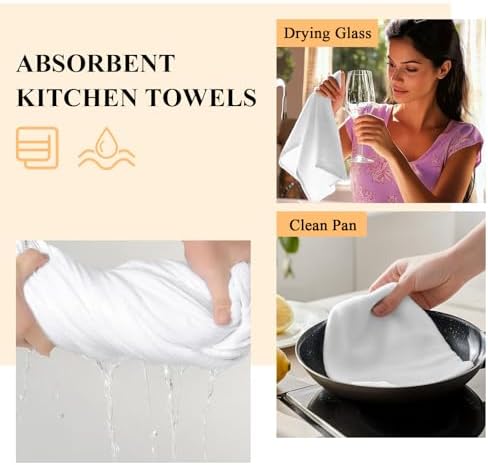 Kitchen Towels Dish Cloths 4 Pack 18x28in,Farm Grey White Gradient