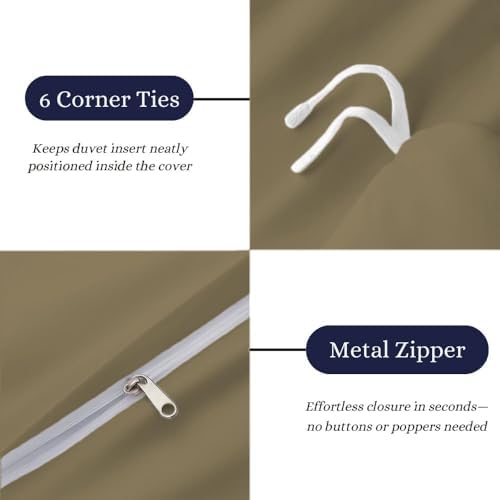3 Sided Zipper Duvet Cover Set King Size Taupe – Soft 100% Egyptian