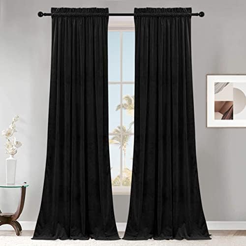 SMILETIME Black Velvet Curtains with Rod Pocket 2 Panels, 52 x 120 in